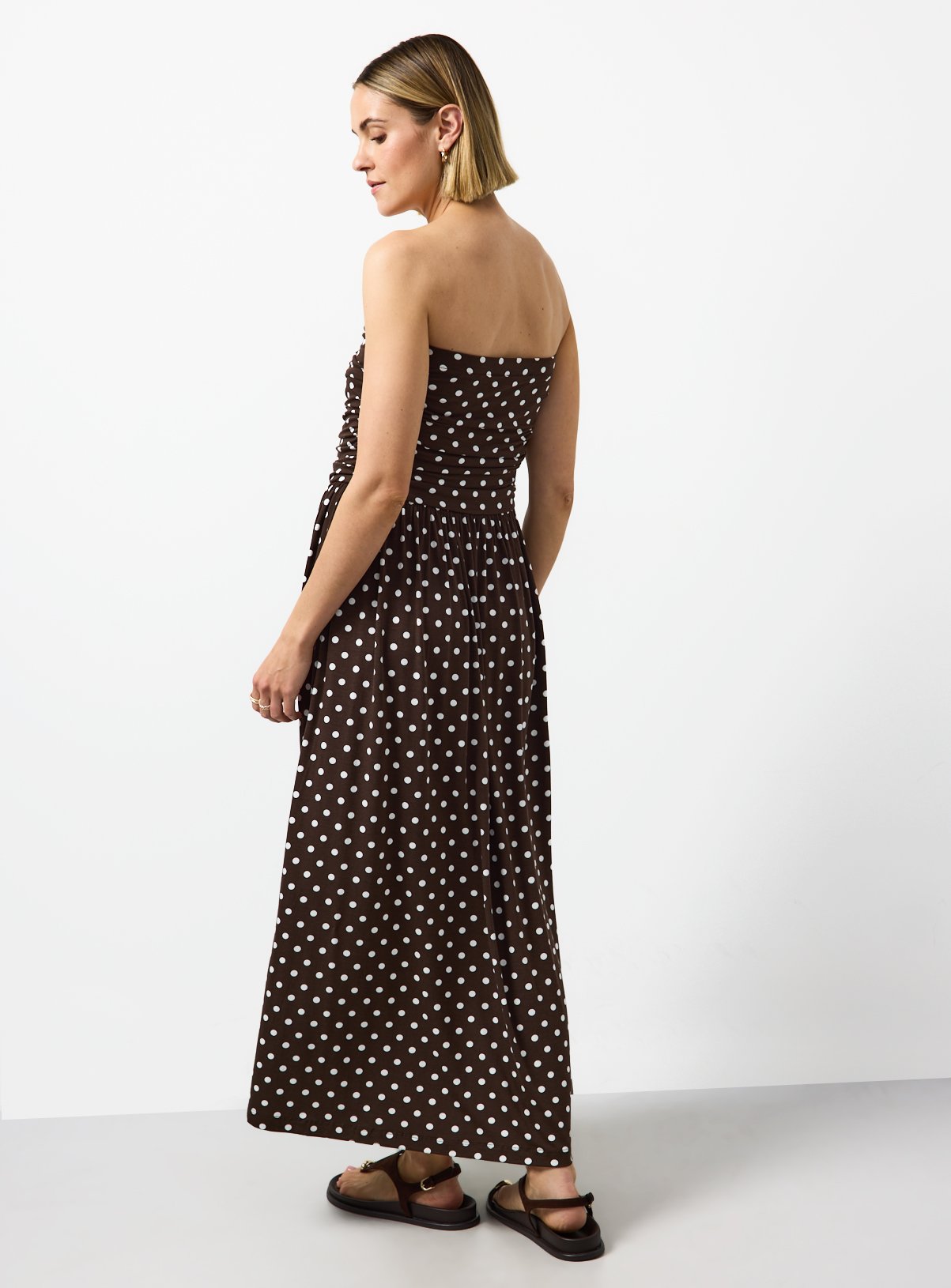 Dark Brown Polka Dot Print Bandeau Maxi Dress 18 - Image 4 thumbnail